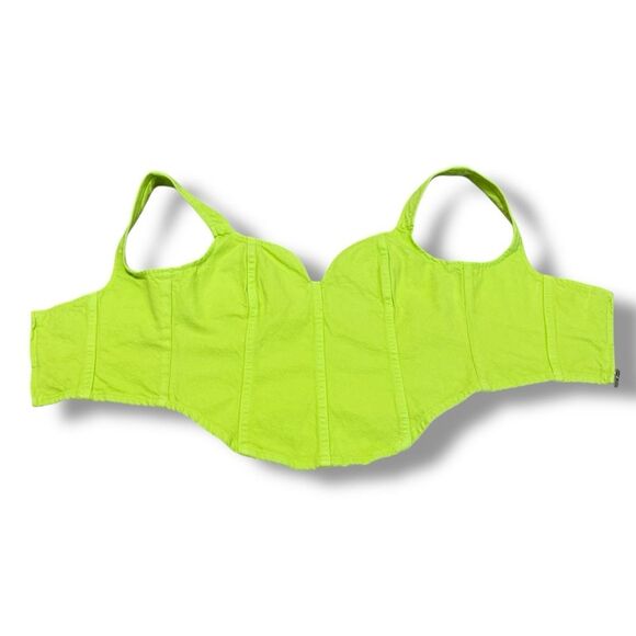 Mara Hoffman Milla Cropped Denim Top Lime Green Sweetheart Organic Cotton Size 0 - Picture 5 of 8